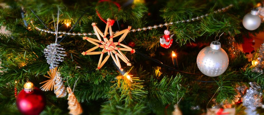 close up of christmas decoration hanging on tree